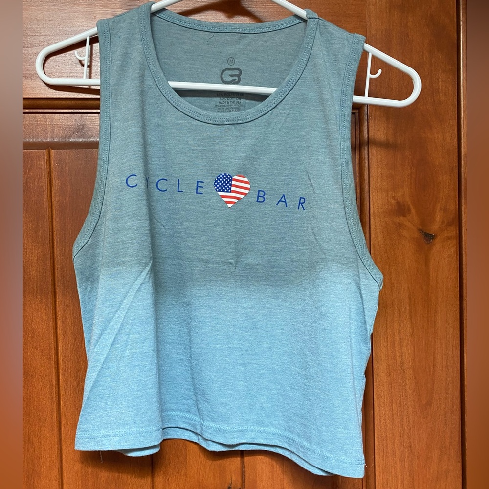CycleBar crop tank, blue Heather w/ USA heart, medium, very gently used no flaws